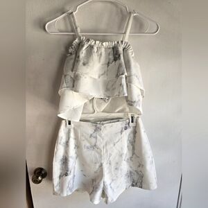 Sabo Skirt White and Gray Marble Print Two-Piece Set Small NWOT